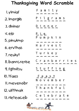 November 2012 - Word Scramble Answers 