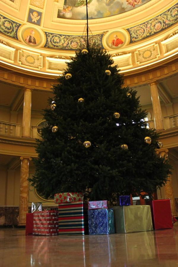 The Christmas tree in the rotunda is being decorated in this photo from Dec. 2012. 