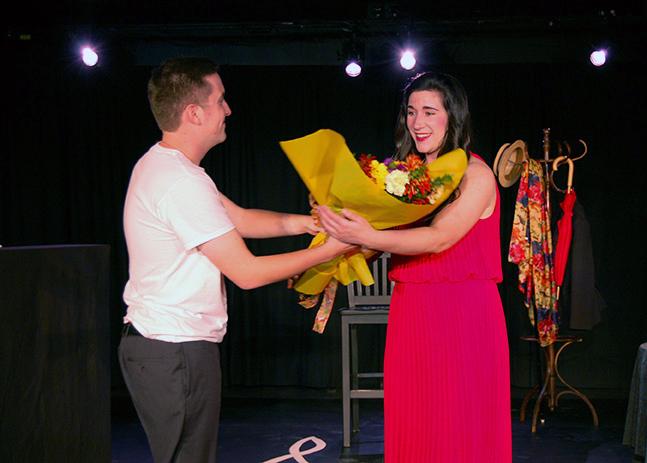 Cara Nardone received flowers from Anthony Munar following her show, “If You Give a Girl a Stage” at the Double Play Senior Capstone.