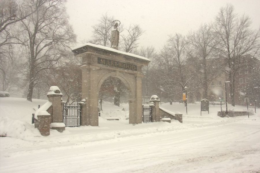 In this stock photo from 2013, snow covered Marywood University resulted in snow days.