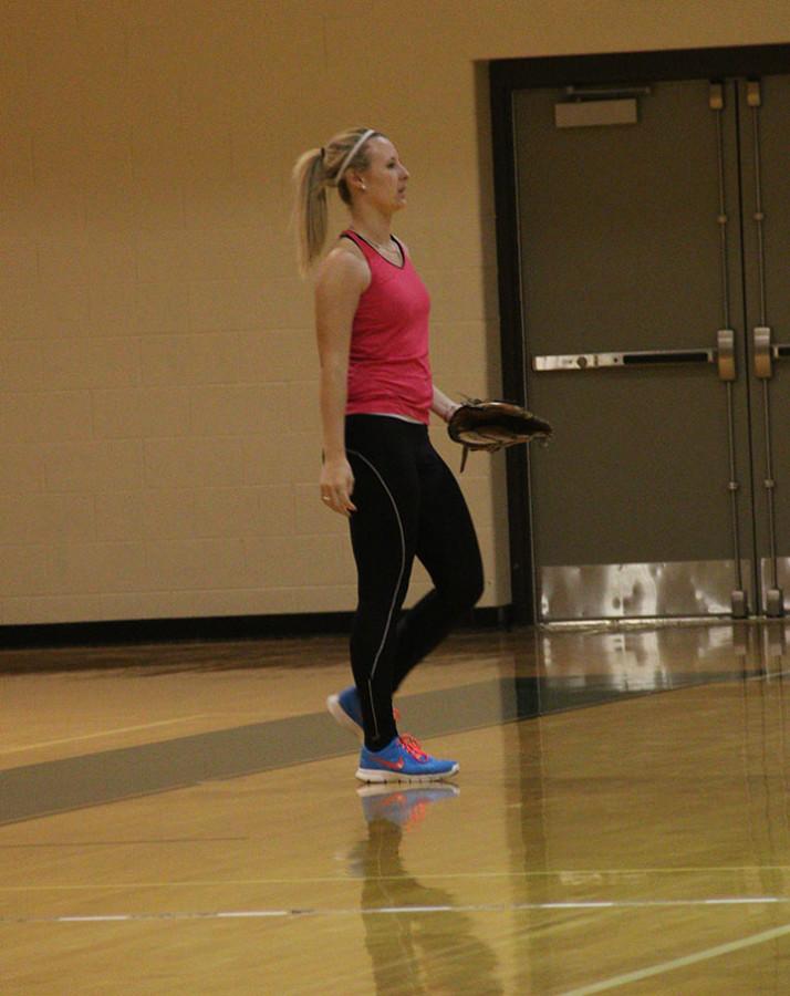 Due to the weather, Womens softball practiced in the gym.