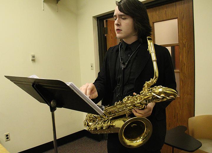 Byran Cowan from Wallenpaupak High School practices for the George Gershwin Festival.  