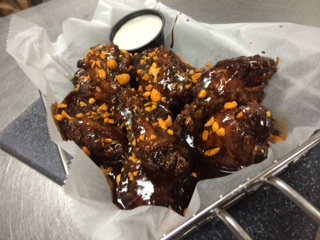 One of Ale Mary's classic but modern dishes: Pb&j wings with marshmallow dipping sauce.
