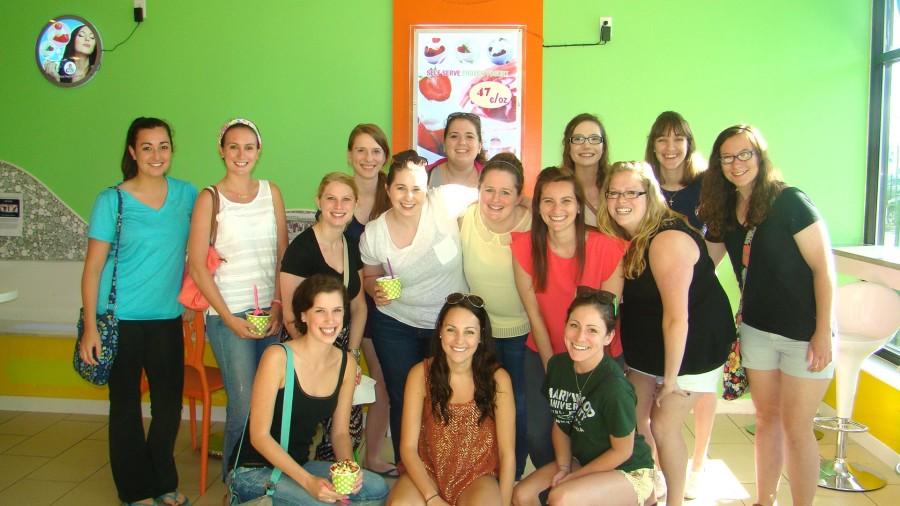 The Aphasia Support Group poses at their fundraiser at Yogurt City in Dickson City.