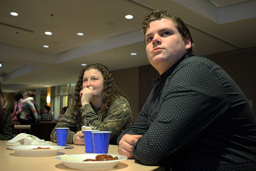 Carly Flohs ('19) and Paul Ekey ('19) were part of the students who celebrated the 50th Super Bowl with a party held by SAC in the Upper Main Dining Room at 6:30 p.m. While the game was on there were food and prizes for attendees. 