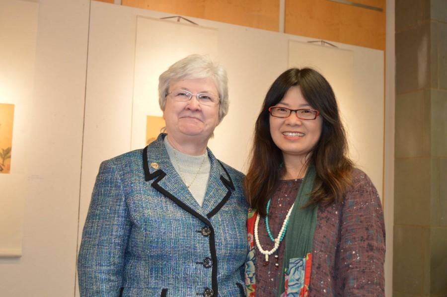 Sr. Anne Munley, IHM, president of Marywood University, meets Chinese artist Liping Jiang. 