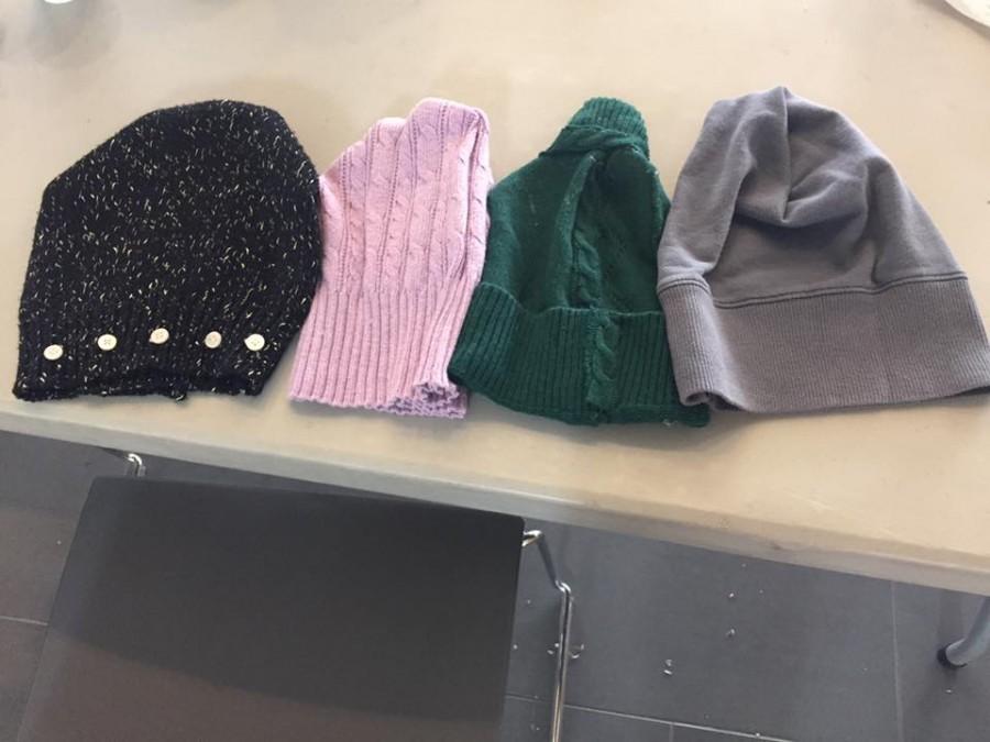 Members+of+PRSSA+made+hats+out+of+old+sweaters+to+donate+to+Friends+of+the+Poor.