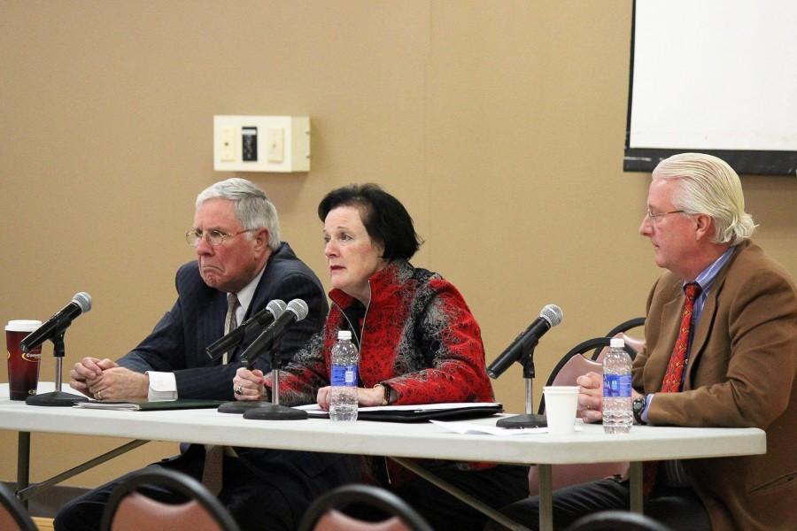 Board of Trustees members discuss Marywood's financial state at open forums.