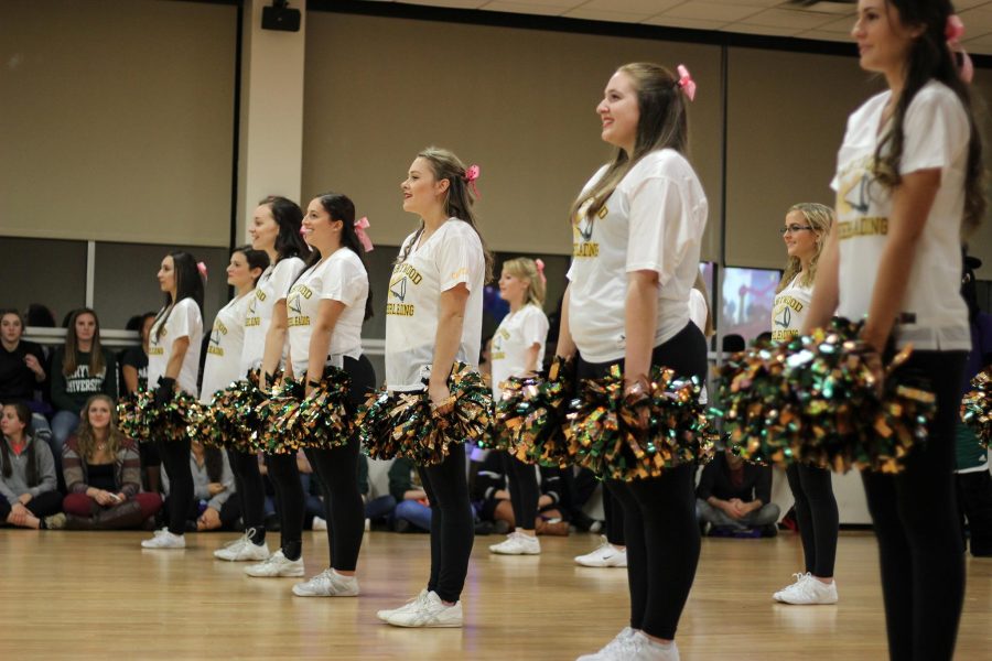 Members of the Marywood Cheerleading team perform for the crowd at Marywood Madness.