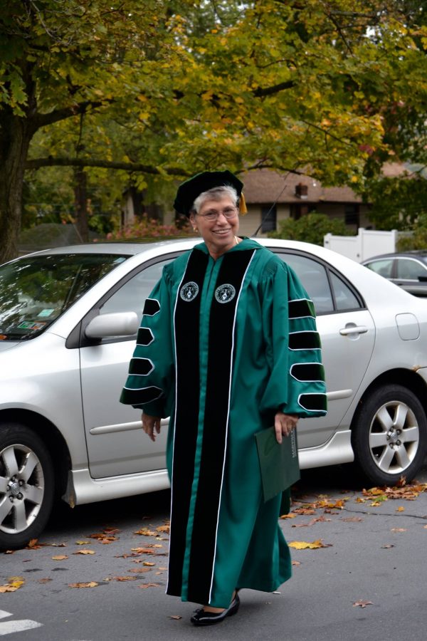 Sr. Mary walks to the Sette LaVerghetta Center for Performing Arts for her inauguration Ceremony.