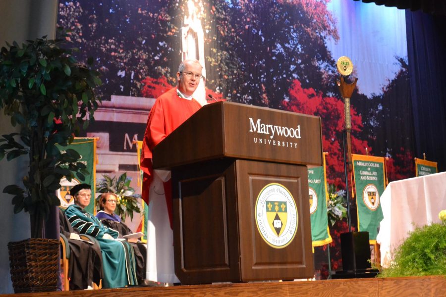 Bishop Joseph Bambera, D.D., J.C.L., addresses the audience during the opening Liturgy.