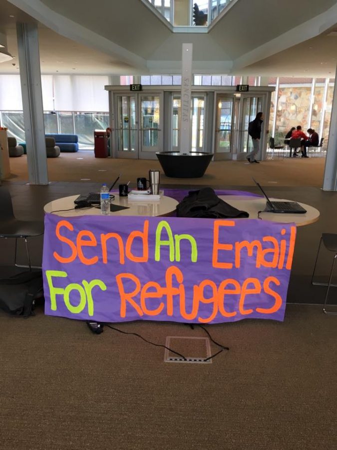 Students were able to use the laptops on the table to send letters.