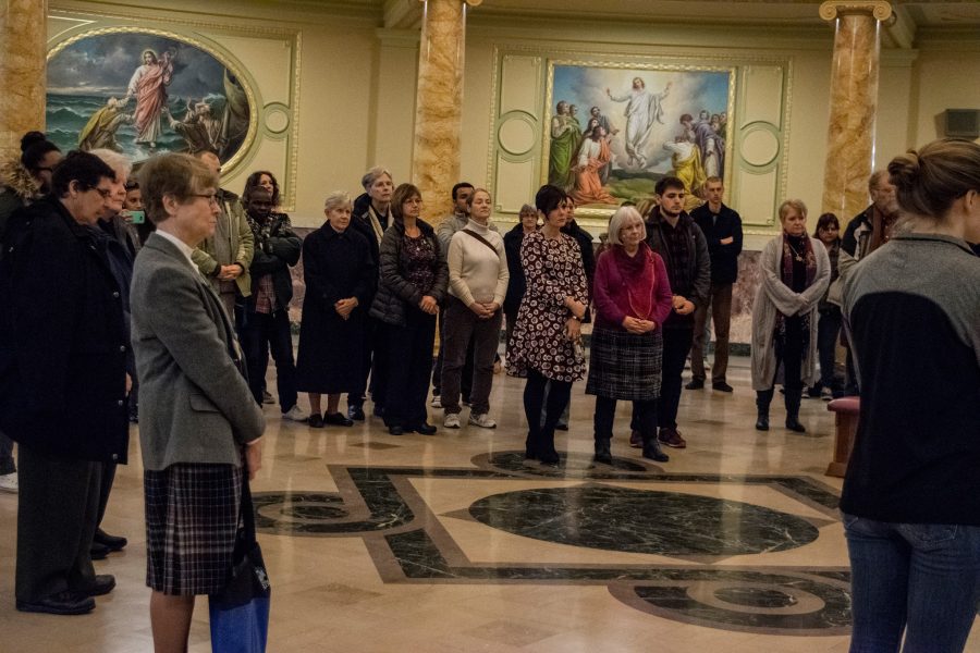 Members of the Marywood Community gathered in the Rotunda for a prayer service and reflection circle.