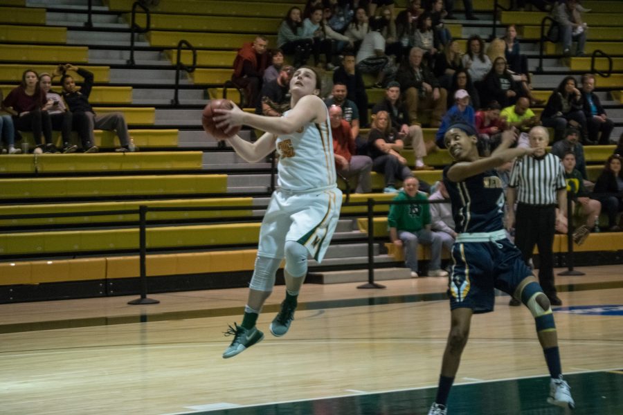 Marywood Sophomore captain Gab Giordano goes up for a shot.