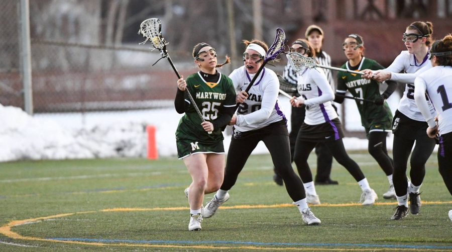 Sophomore attacker Ashley Valway became the ninth member of Marywood Universitys 100 Point Club with two goals. Photo courtesy of Marywood Athletics