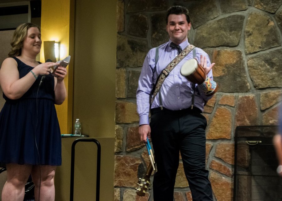 Spencer Cole, a freshman music therapy major, dresses as a musician for the occupational wear competition.