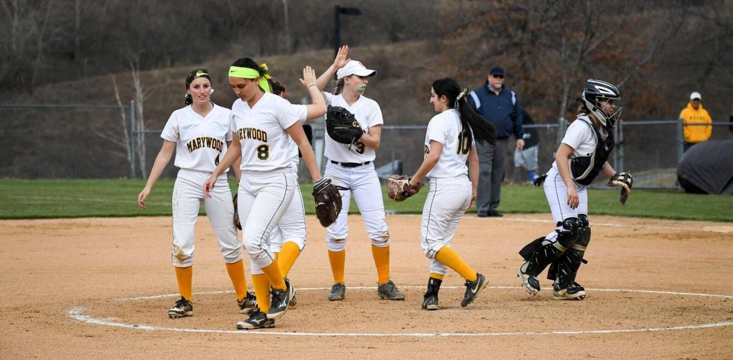 The+softball+team+currently+sits+as+the+%232+seed+behind+only+Neumann+University+in+the+CSAC+standings.+Photo+courtesy+of+Marywood+Athletics.