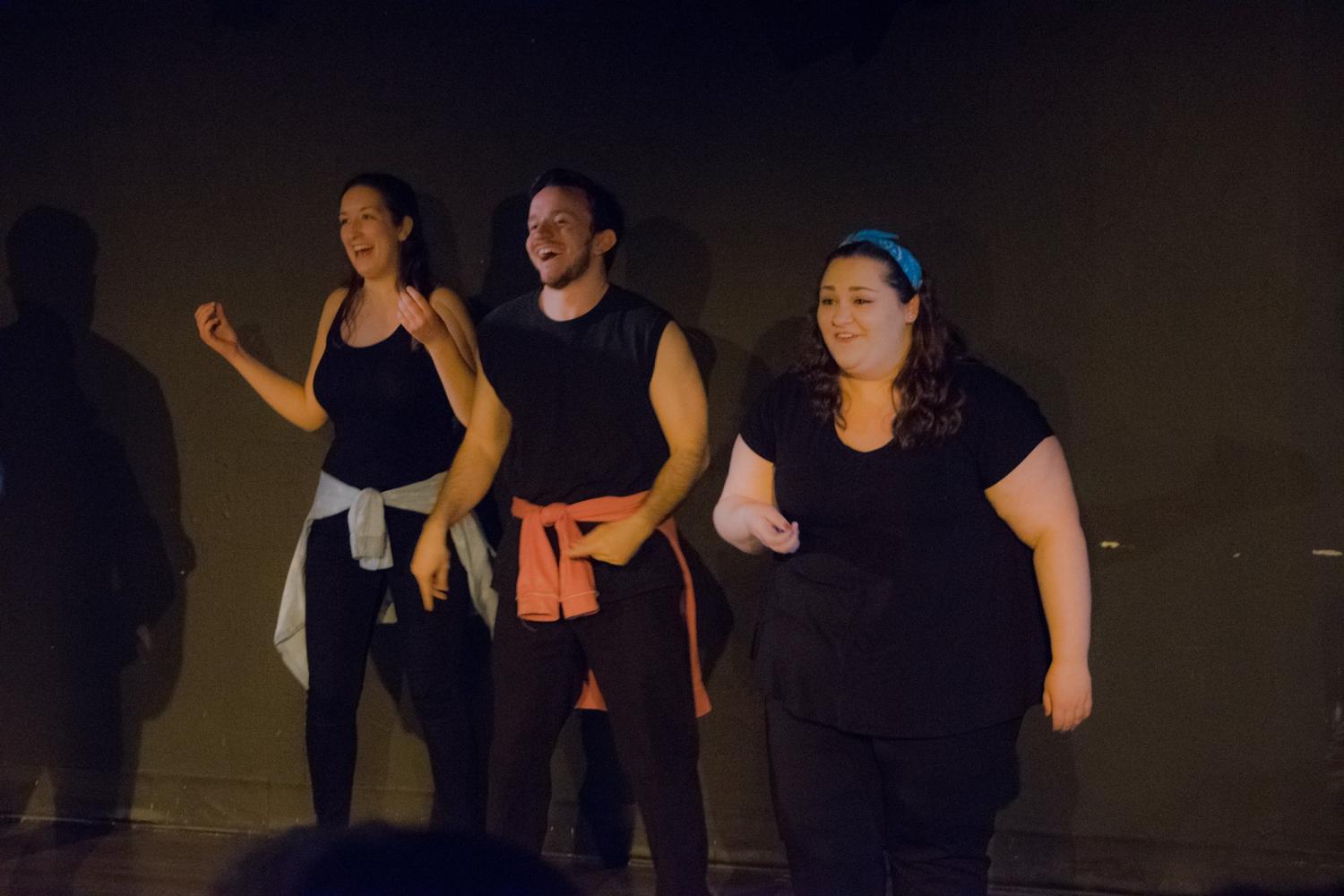 Rebecca Darling, a senior musical theatre major, Travis Murray, a senior marketing major and Anna Gelpke, a freshman speech pathology major, perform in the opening number of Twisted Theatre, "Lotta Livin' To Do."