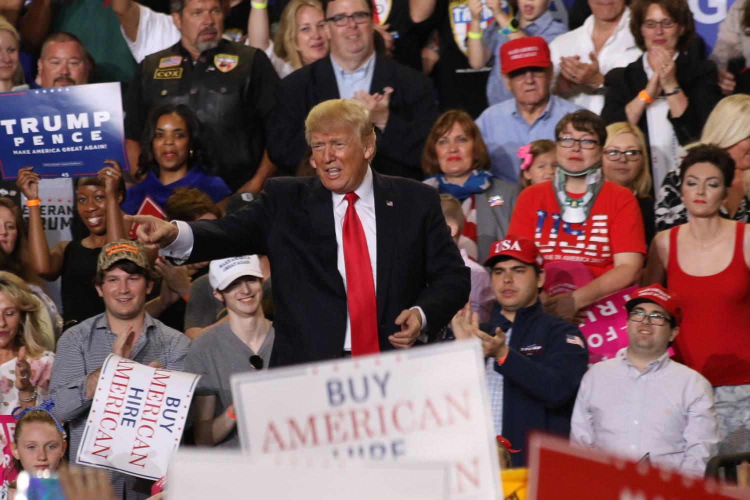 President Trump waved to and greeted the crowd on his way to and from the podium.