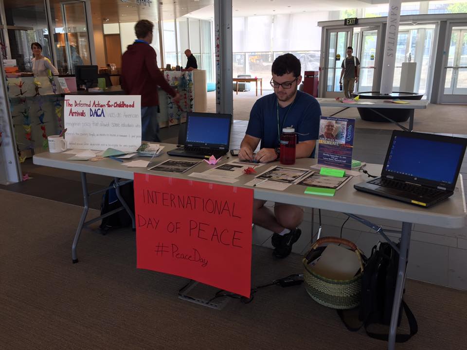 Activities at the table included writing a letter of support to DACA students, taking the “Be The Peace” ten-day challenge or creating a paper crane. 