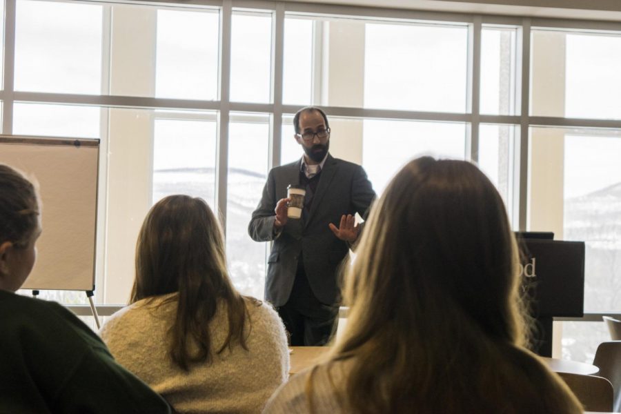 Social sciences professor Dr. Adam Shprintzen discusses current events and how they affect Marywood. Photo credit: Bethany Wade