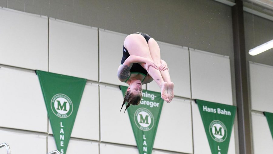 Senior diver Courtney Synder was named Co-Diver of the Year in the Landmark Conference. Photo credit: Photo courtesy of Marywood Athletics