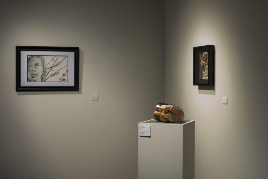 Art Therapy students display their work in the Suraci Gallery to demonstrate how art can help those suffering. Photo credit: Bethany Wade