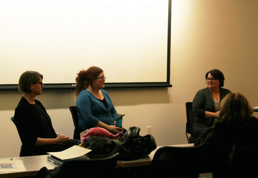 Dawn Leas, Rachael Hughes and Amye Archer speak at the author talk. Photo credit: Margaret Scott