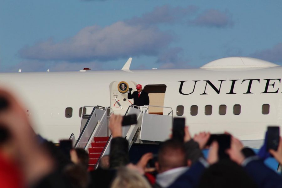 President Donald Trump arrives at Wilkes-Barre/Scranton International Airport in Avoca, Pennsylvania