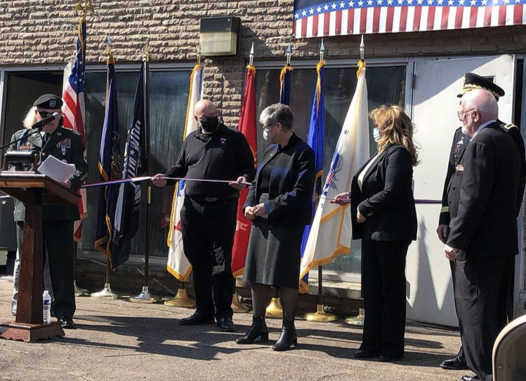 Marywood President Sr. Mary Persico, IHM, Ed.D joins Founder of the Jarett Yoder Foundation Diane Yoder at the ribbon-cutting ceremony for the Patriot Resource Center.