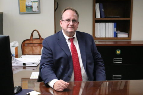 Vice President of Finance and Administration William McDonald sits in his office in the Liberal Arts Center. McDonald started in his new position in July.