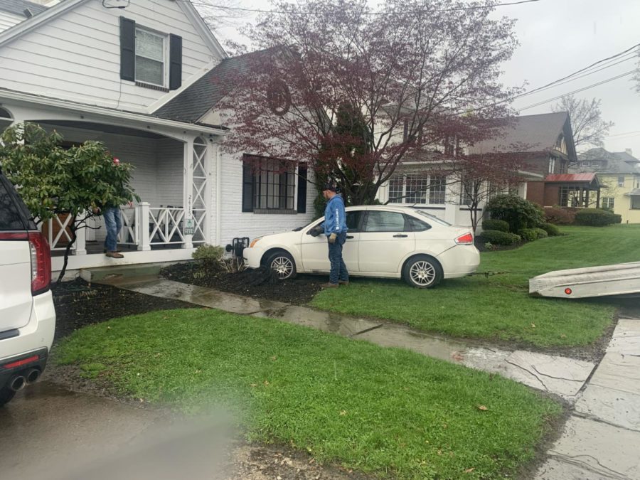 The stolen vehicle crashed into this home on North Washington Avenue near the McGowan Center.