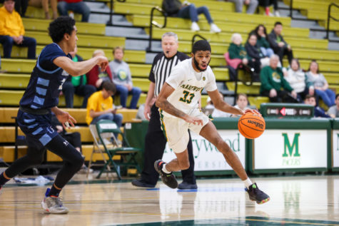 Junior Cole Johnson (33) drives to the lane.