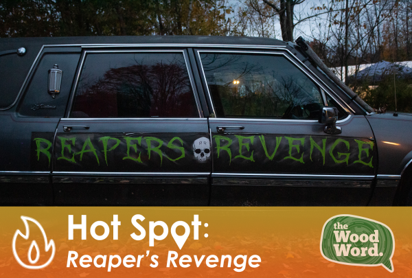 A decorative hearse at Reaper's Revenge.