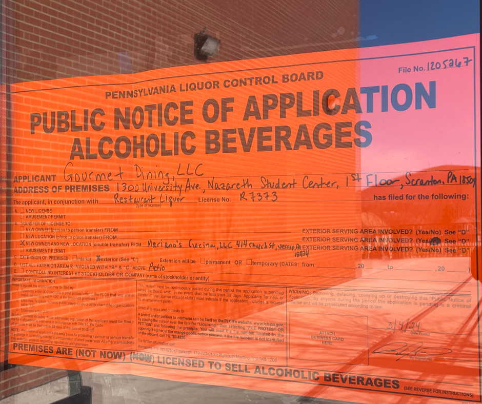 Marywood's dining provider applies for liquor license